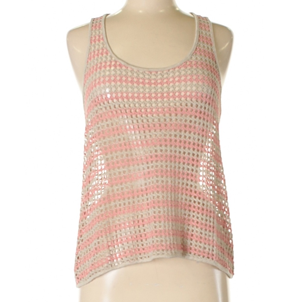 Ella Moss fishnet mesh pink & tan tank top